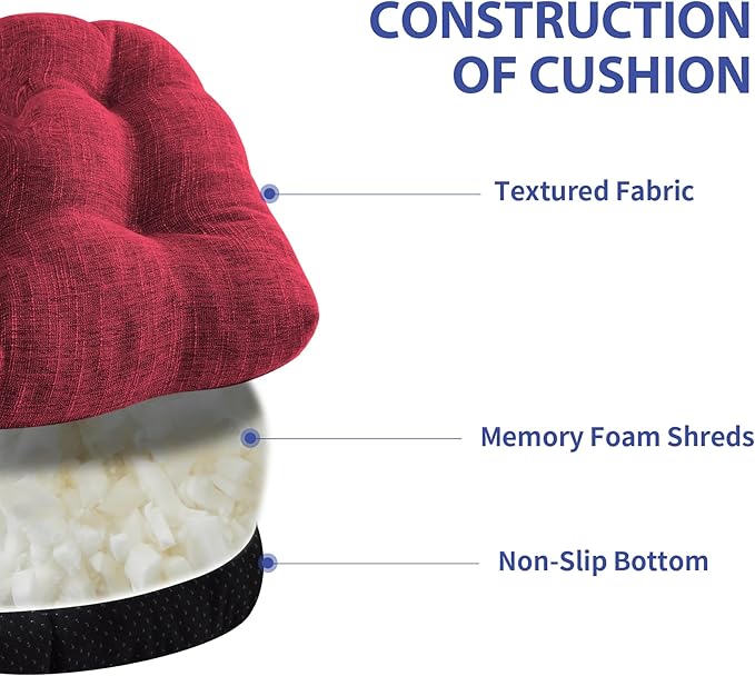IPYNBAP Chair Cushions for Dining Chairs Set of 2, Red Kitchen Chair Cushions, Chair Pads with Ties and Non Slip Backing, Christmas Room Decor, Tufted Memory Foam Seat Cushion 2 Pack, 15.5"x15.5"x4"