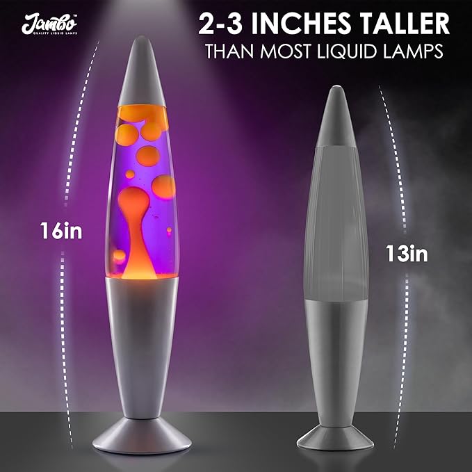 JAMBO 16" Beautiful Lamp- Purple with Yellow/Orange Wax, Relaxing Liquid Light, Night Light Nightlight, Home Decor Living Room Office Bedroom Lamp for Adults Teens Kids Magma Motion