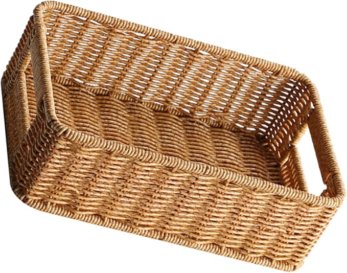 Rattan Storage Basket Wicker Tray Cutlery Basket Small Round Basket Coffee Condiment Holder Hanging Baskets for Storage Large Utensil Drawer Organizer Hamper Sundries Container Pp