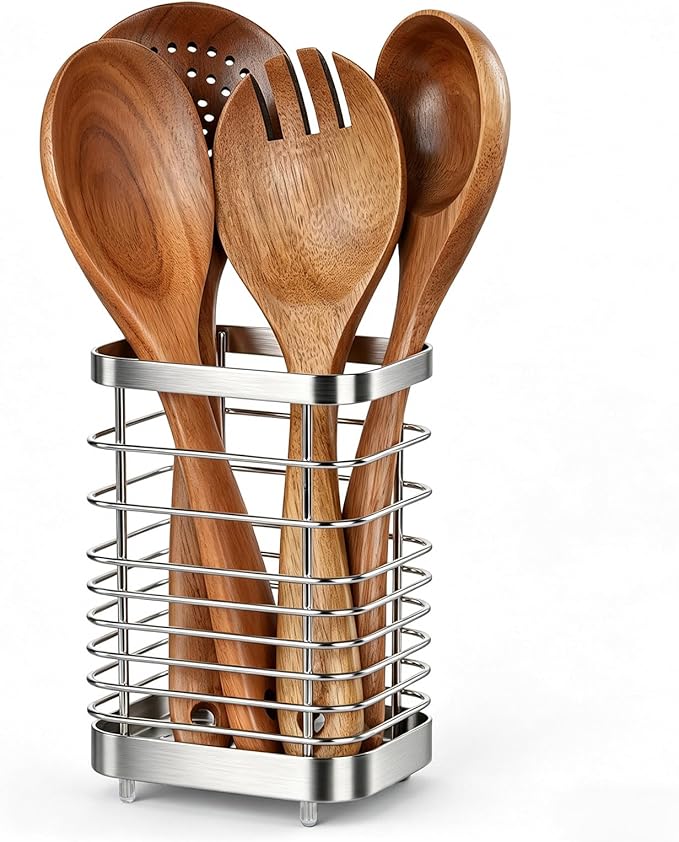 Utensil Holder, Stainless Steel Utensil Drying Rack for Kitchen Counter, Silverware Cutlery Flatware Holder Forks, Knives, Spoons, Chopsticks Organizer (Silver)