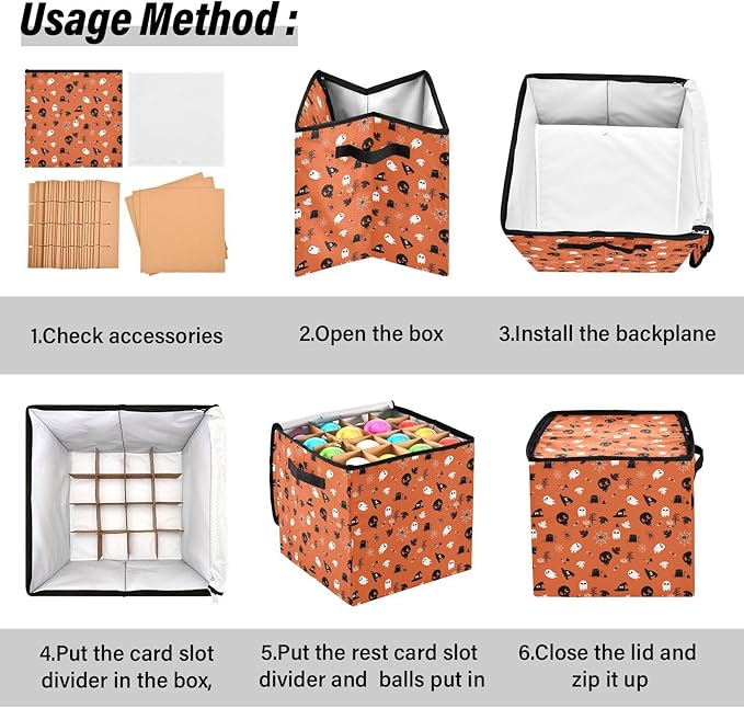 YETTASBIN Halloween Ghost Pumpkin Large Christmas Ornament Storage Box with Zipper & Adjustable Dividers, Storage Container with Lid & Handles for 64 Holiday Ornaments 3-Inch, 13 x 13 Inch