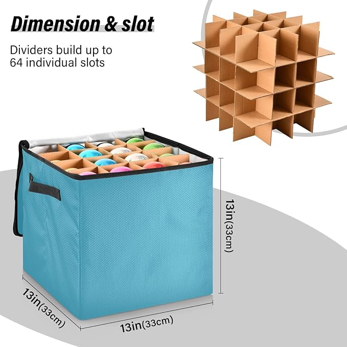 Blue Christmas Ornament Storage Basket Box Holiday Storage Container Cube with Adjustable Dividers for 64 Holiday Ornaments or Decorations Keeps Clean and Dry for Next Season