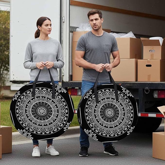 Storage Bag Black Boho Round Storage Totes Bins Closet Organizers with Zippers & Handle Gorgeous Bohemian Flower Clothes Storage Container for Bedroom Dorm Space Saving Packing Supplies Moving Bags