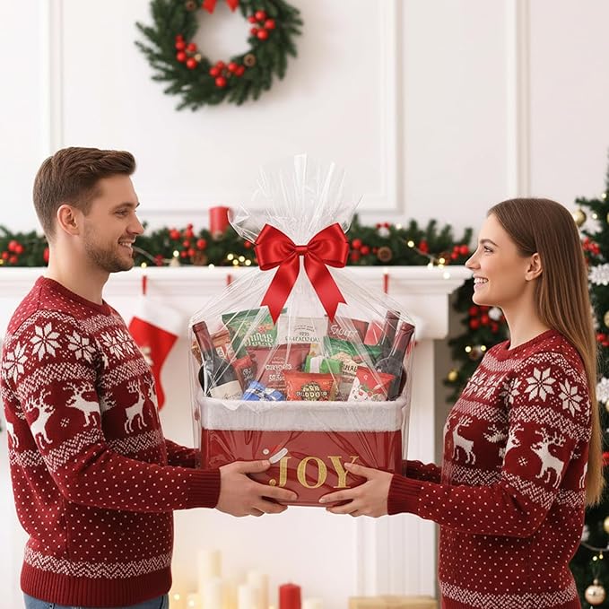 INough Christmas Basket Large Empty Christmas Baskets Red Christmas Gift Baskets with Handles Holiday Storage for Gifts Holiday Christmas Decor for Baby/Kids/Nursery Room