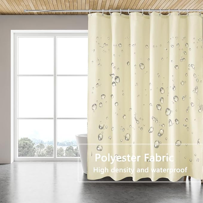 LLSCL Beige Fabric Shower Curtain Liner with Bottom Counterweight, Waterproof Hotel Quality, 72 x 72 Machine Washable