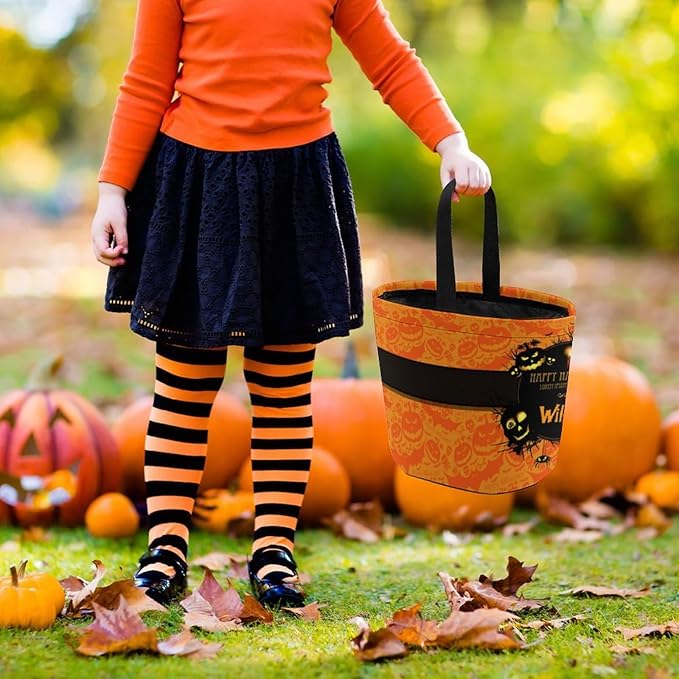 Personalized Halloween Trick or Treat Candy Bag with Name Custom Text Party Tote Bucket Halloween Candy Basket Gift (Bag-5)