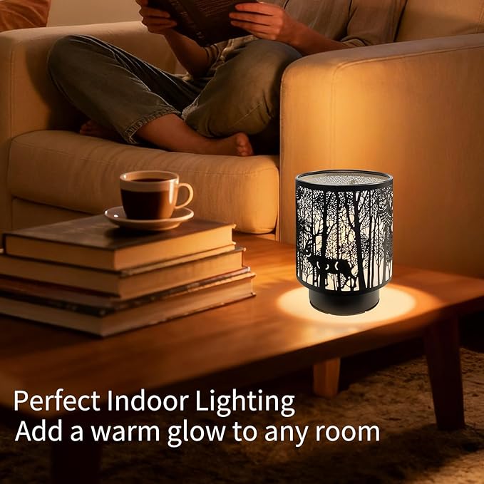 Battery Operated Table Lamp, Cordless Lamps for Home Décor, Nightlight with LED Bulb with Timer for Living Room Bedroom Tabletop Entryway Centerpiece Gift (Tree Pole Animals)