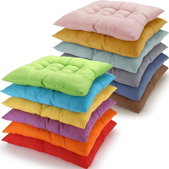 Geetery 12 Pcs Floor Pillows Bulk Seating Cushions for Floor Chair 15.7'' Large Meditation Cushion for Yoga Living Room Tatami Bedroom Balcony Office (Bright Color,Square)