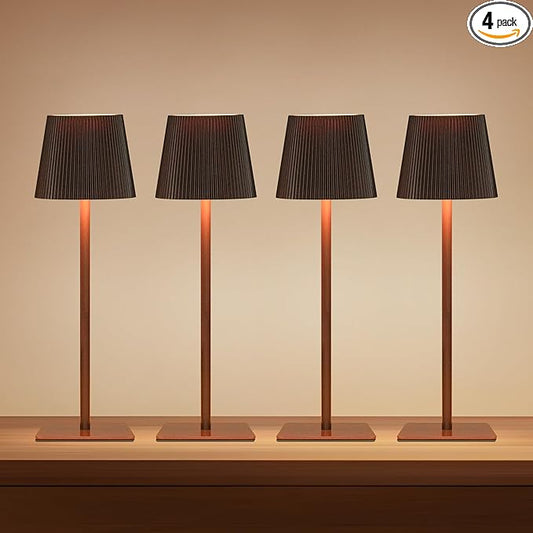LUTEC 4 Pack Cordless Table Lamp,6000mAh Rechargeable Battery Operated Desk Lamp,Two Adjustable Heights,Waterproof, Touch Control & 3 Color Stepless Dimming for Restaurant/Bedroom/Bars/Outdoor (Brown)
