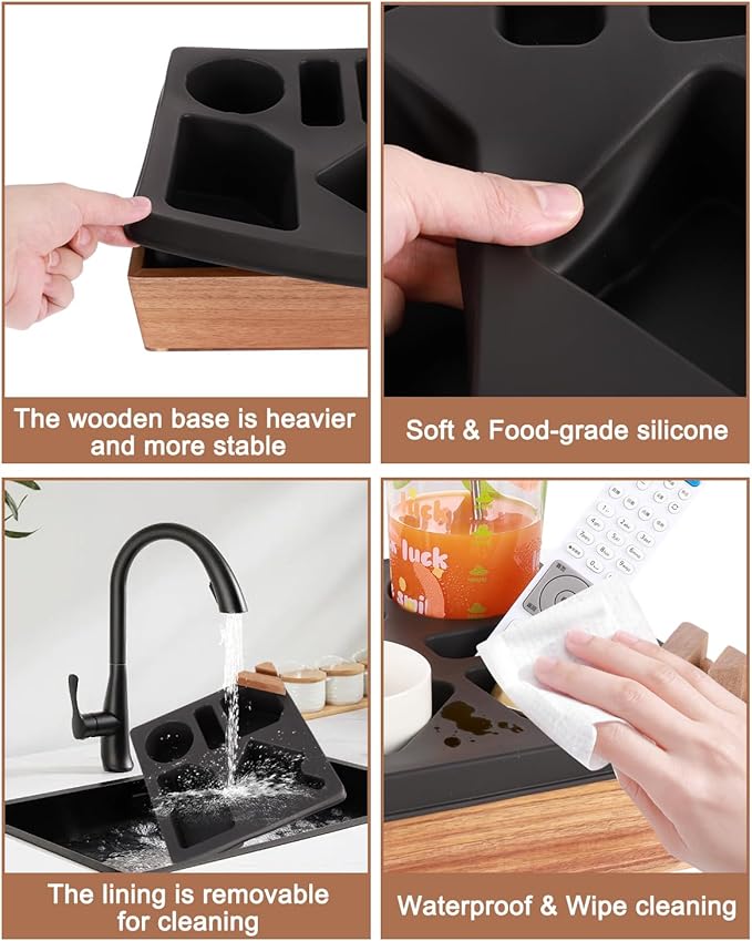 Couch Cup Holder Tray, Silicone Acacia Wooden Couch Caddy with Cup Holder for Snacks, Drinks, Remotes, Waterproof Cup Holder for Couch, Organizer, Movie Night Snack Trays, Easter Gifts