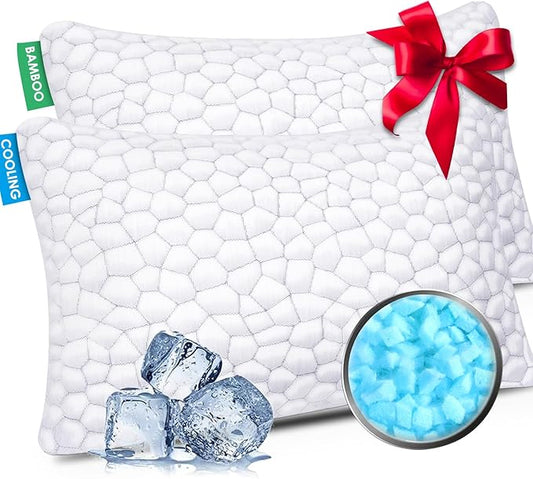 Cooling Pillow Standard Size Set of 2, Adjustable Bed Pillows for Sleeping, Luxury Shredded Memory Foam Pillows 2 Pack, Cool Soft Yet Supportive Firm Pillow for Side,Back,Stomach Sleepers, Hot Sleeper
