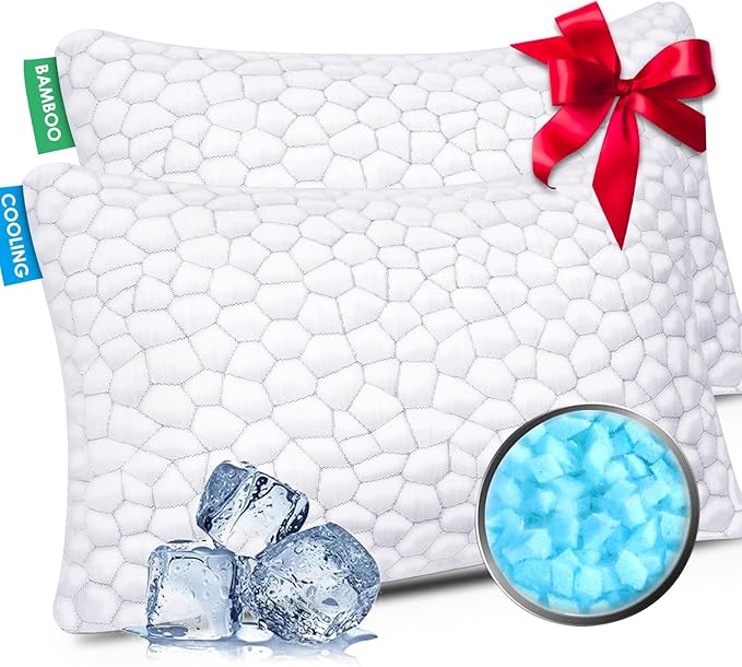 Cooling Pillow Queen Size Set of 2, Adjustable Shredded Memory Foam Pillows, Luxury Bed Pillows for Sleeping 2 Pack,Soft Yet Supportive Firm Pillow for Side,Back,Stomach Sleepers,Gifts for Hot Sleeper