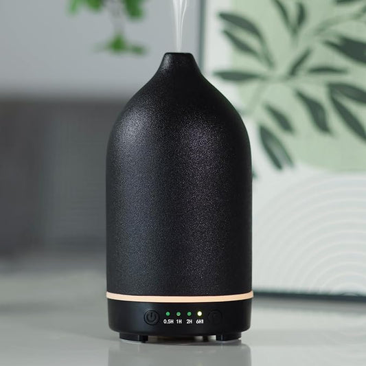 Essential Oil Diffuser Ceramic Diffuser -Aromatherapy Diffuser for Essential Oils with Timer and 7 Colors LED Light Ultrasonic Diffuser with Auto Shut-Off, Home Office Decor&Gift (Black-150ml)