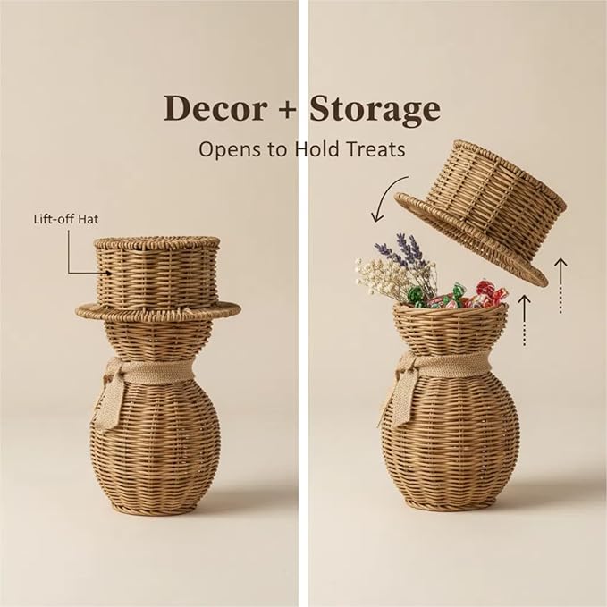 Handmade rattan storage container，Openable storage basket，Christmas ornaments，desktop ornament，Christmas gift，Compatible with living room, dining table, and bedroom (big)