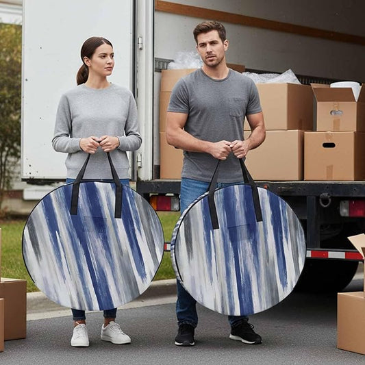 36 Inch Round Storage Bag 2 Pack,Watercolor Blue Grey Oil Painting Art Waterproof Wreath Storage Container with Handles&Zipper Modern Abstract Closet Organizer Bags Garland Box