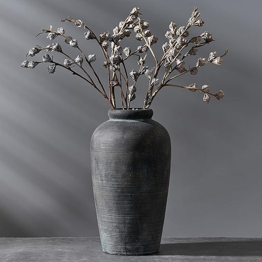 Vaseking Large Ceramic Rustic Vase, 11 inch Minimalist Decorative Farmhouse Tall Vase for Home Decor, Living Room, Shelf Decor, Enterway, Wedding, Table Decoration, Bronze