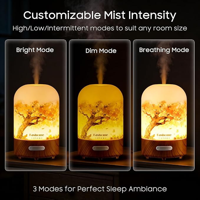 Essential Oil Diffuser, Hand Blown Glass Aromatherapy Diffuser, Ultrasonic Cool Mist Scent Aroma Humidifier, Diffuser Oil Machine Whisper Quiet with Auto Shut-Off for Home Bedroom Office(<25dB)