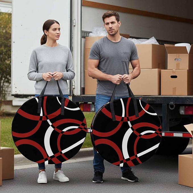 Storage Bag Red Black Geometric Circle Round Storage Totes Bins Closet Organizers with Zippers & Handle Modern Abstract Lines Clothes Storage Container for Bedroom Dorm Space Saving Packing Supplies