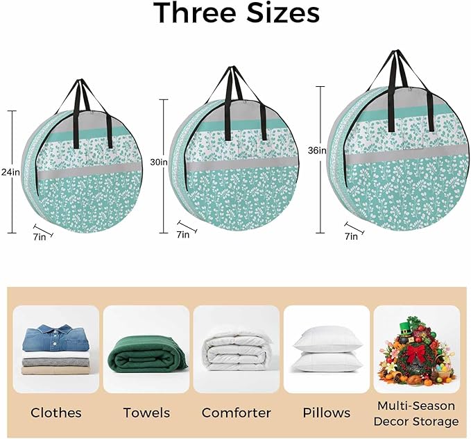 Storage Bag Aqua Grey Leaves Round Storage Totes Bins Closet Organizers with Zippers & Handle Stitching Stripes Clothes Storage Container for Bedroom Dorm Space Saving Packing Supplies Moving Bags
