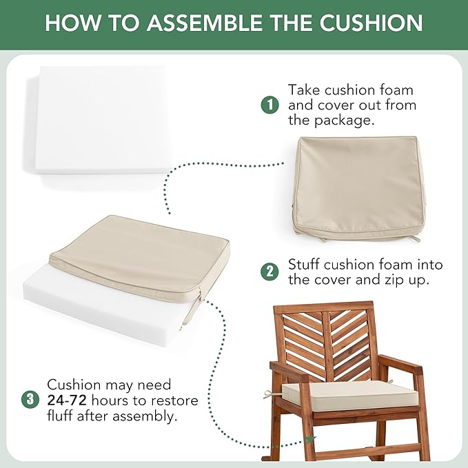 Outdoor Chair Cushions Set of 6: Waterproof & Fade Resistant Seat Cushion for Patio Furniture - 18.5 x 16 x 2 Inch Chair Pads with Ties and Hidden Zipper - Patio Chair Cushion Replacement, Beige