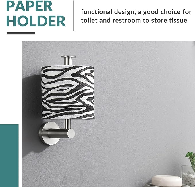 Vertical Toilet Paper Holder, Aomasi SUS304 Stainless Steel Toilet Tissue Roll Hanger with Round Plate, Bathroom TP Roll Organizer, Wall Mounted, Brushed Nickel