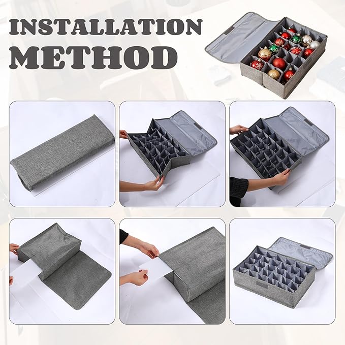 2 Pcs Light Bulb Organizer Storage Box Ornament Storage with 30 Dividers Foldable Bulbs Organizer with Lid Sturdy PP Board Fits Various Standard Dustproof Fabric Case for Home Vbs (Grey)