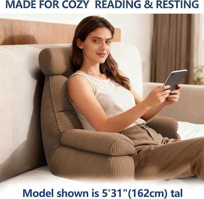FXXUDVNIIN Back Pillow for Bed Sitting up – with 9.4" Armrest, for Reading, Gaming, Relaxing. Also Serves as tv Pillows for Sitting in Bed, Floor Pillow & Back Support for Adults.