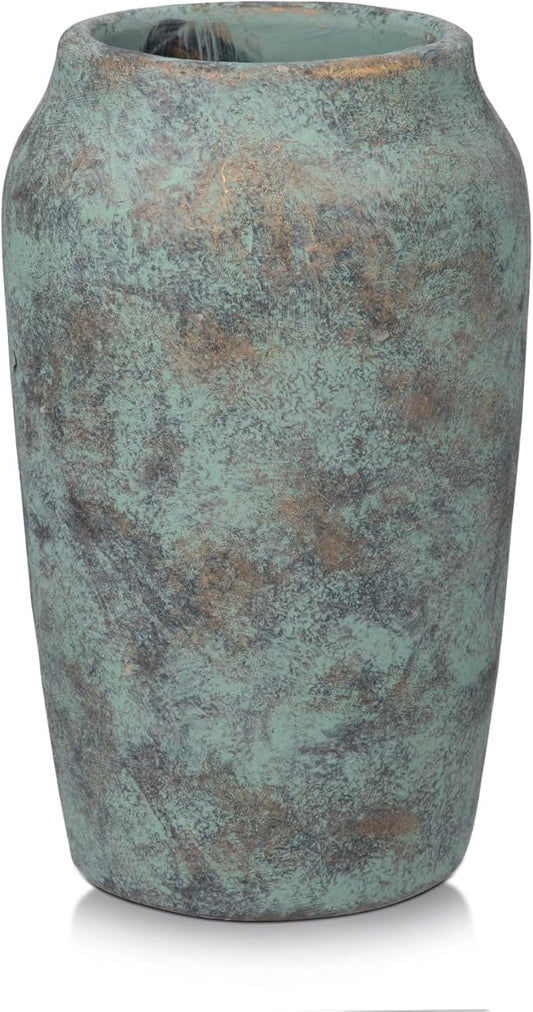 Briful Rustic Vintage Ceramic Vase, 9.06'' Farmhouse Table Decor with Wide Mouth, Large Decorative Vase for Home Decor, Living Room, Entryway & Shelf Styling, Patina