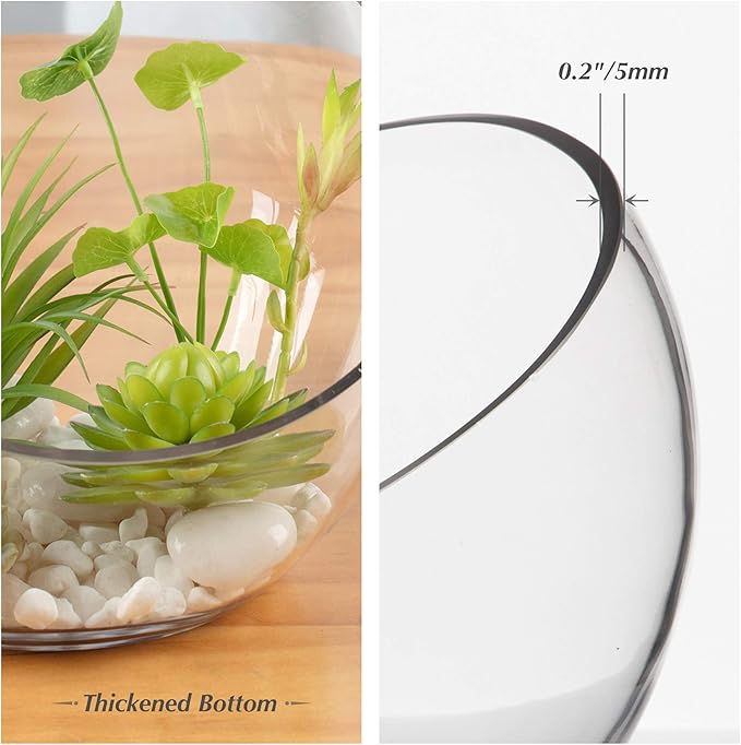 WGV Slant Cut Bowl Glass Vase Bulk, Width 11", Height 9.5", Clear Terrarium, Candy Dish, Fruit Jar, Floral Container for Wedding Party Event, Home Office Decor, 2 Pieces