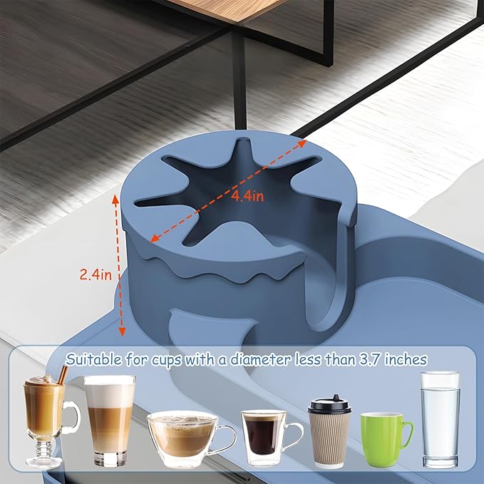 Silicone Couch Cup Holder Tray, Dirt-Resistant Silicone Couch Arm Tray for Remote, Anti-Spill Cup Holder and Anti-Slip Sofa Caddy for Snacks, Cellphone and iPad (Light Gray)