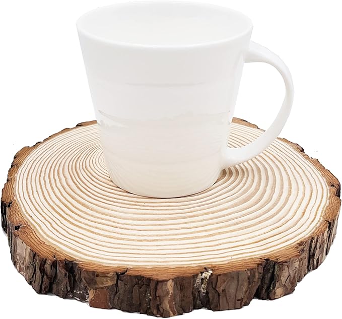Natural Round Discs Rustic Wood Slices 6 Pcs 6.3-6.7 inch Unfinished Wood kit Circles Crafts Tree Slices with Bark Log Discs for DIY Arts and Wedding Christmas Ornaments