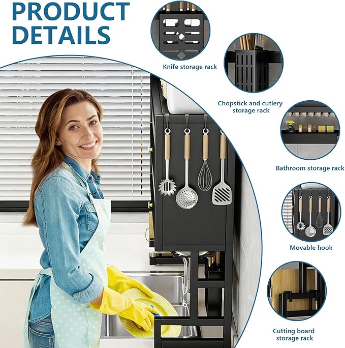 Over The Sink Dish Drying Rack, Piano Lacquer, Thickened Steel Pipe, Over Sink Dish Drying Rack, Over Sink Rack, for Dishes, Glasses, Bowls, Cutlery White 37.4in (Large)