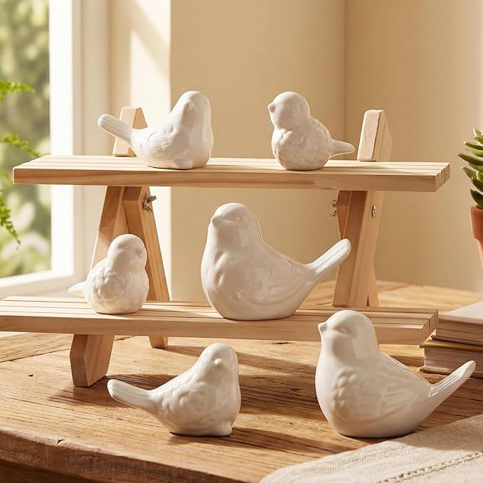 Remerry 6 Pcs White Ceramic Birds Figurines 3 Sizes Home Decor Trinkets for Shelf Decor Gift for Home Garden Statue Decorative Ceramic Chubby Bird Figure Ornaments Crafts Animal Model Gift Decoration
