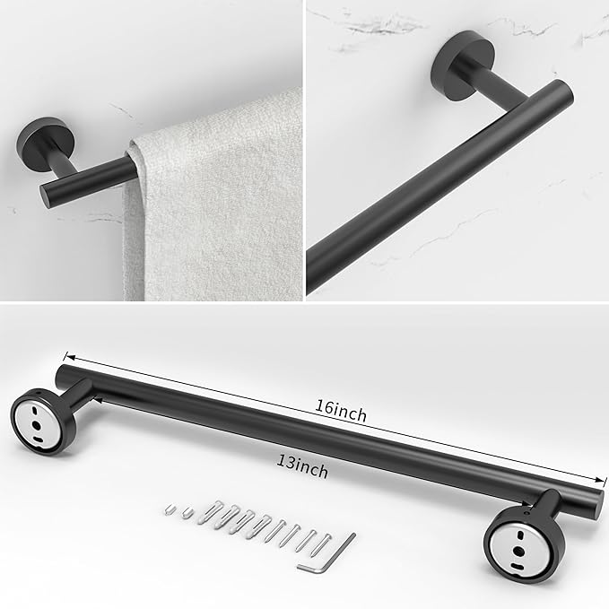 RARXTR 3pc Bathroom Hardware Set with Matte Black Toilet Paper Holder, Towel Ring, Towel Bar SUS304 Stainless Steel Toilet Paper Roll Holder Wall Mount, Bathroom Towel Holder, Towel Rack Set