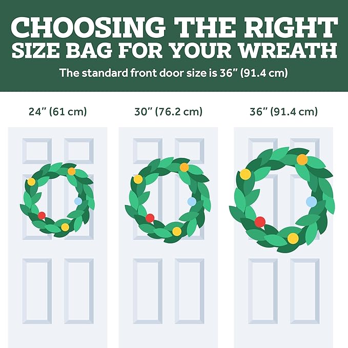 ZOBER Christmas Wreath Storage Container 30 Inch - Wreath Bag for Artificial Wreaths Box - Dual Zippered Wreaths Storage Bag with Strong Durable Handles - Green