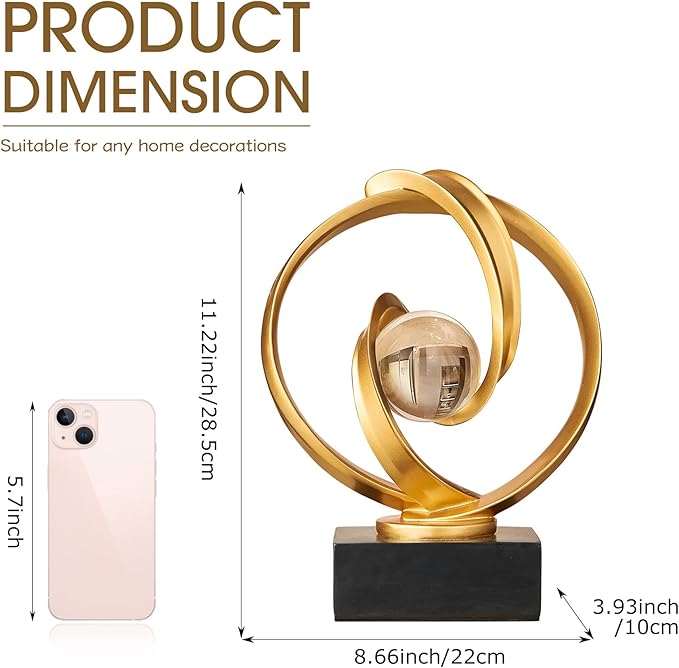 Modern Gold Statue Decor for Living Room, Abstract Art Sculptures Home Décor Accents for Coffee Table TV Stand Bookshlf, Resin Decorations for Dining Room Office Bedroom
