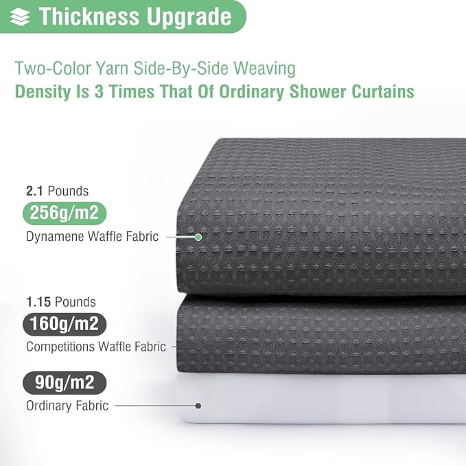 Dynamene Extra Wide Shower Curtain - 84 Inch Wide Waffle Weave Weighted Thick Cloth Bathroom Shower Curtain, Neutral Heavy Duty Hotel Bath Curtain Set with 14 Plastic Hooks, 84x72, Charcoal Grey
