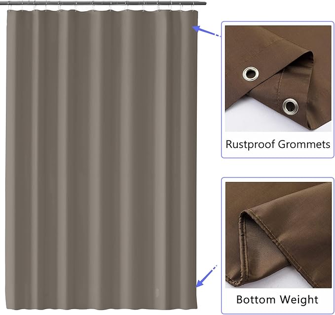 LLSCL Brown Fabric Shower Curtain Liner with Bottom Counterweight, Waterproof Hotel Quality, 72 x 72 Machine Washable