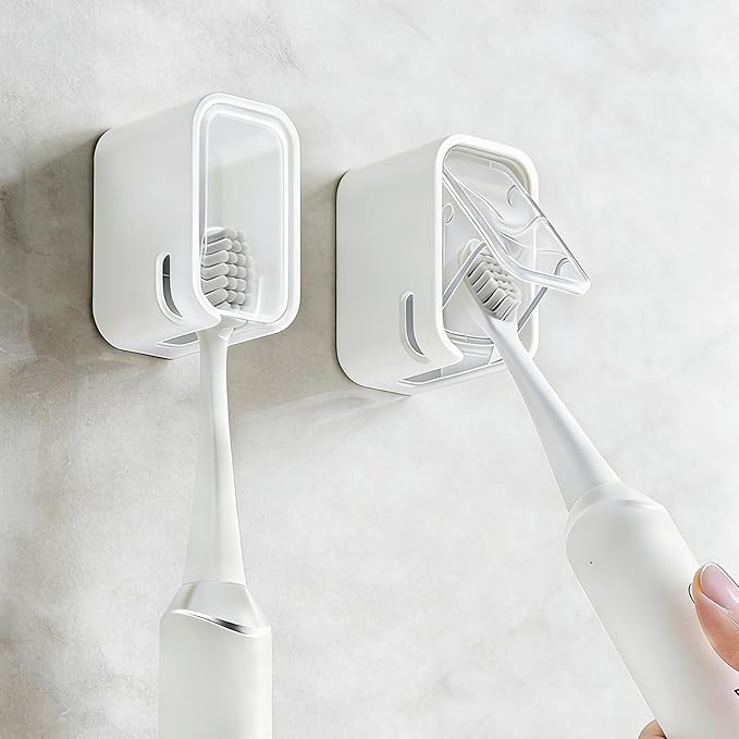 Bathroom Toothbrush Holder 2-Pack, Wall-Mounted with Cover, Single Toothbrush Storage Organizer, Suitable for Home and Travel (Clear)