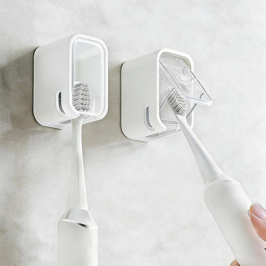 Bathroom Toothbrush Holder 2-Pack, Wall-Mounted with Cover, Single Toothbrush Storage Organizer, Suitable for Home and Travel (Clear)