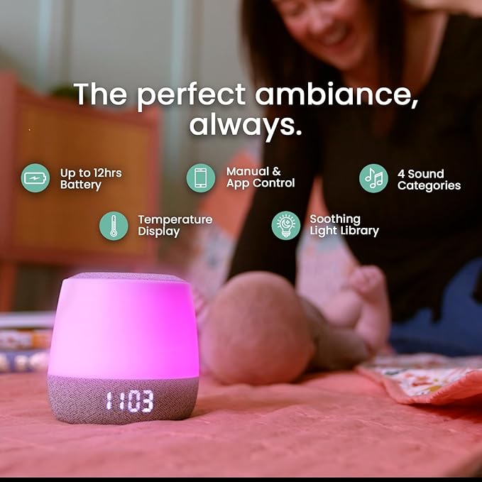 Babysense Baby Sound Machine with Night Light | 2nd Gen | 28 Soothing Sounds | Toddler Sleep Trainer | App-Controlled White Noise Machine | Sleep Timer | 2.4GHz WiFi | US Only