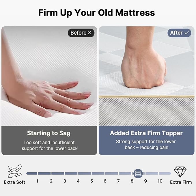 PERLECARE Firm Mattress Topper Twin, 3" Hard Mattress Topper for Pressure Relief, Mattress Pad with Cooling Bamboo Cover, High Density Memory Foam, Removable & Washable
