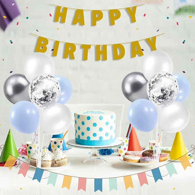ZJDHPTY Baby Blue and Silver Balloon Stand Centerpiece Table Decorations for Baby Shower Wedding Engagement Bridal Shower Anniversary Birthday Party Decorations(Baby blue silver set4)