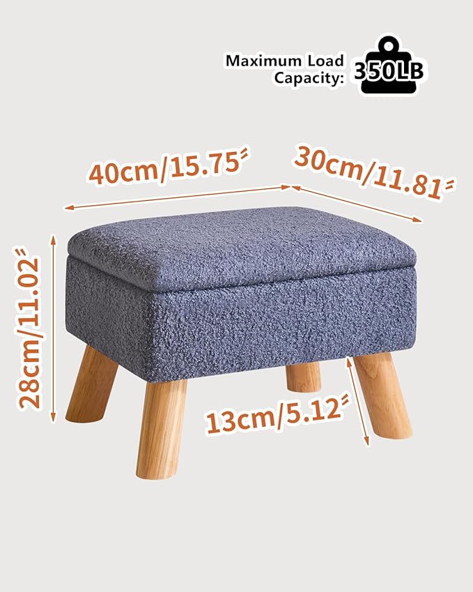 YMYNY Storage Ottoman, Footstool, Small Foot Stool with Sturdy Wood Legs Stool, Foot Rest with Padded Seat, for Living Room Bedroom Couch Enterway 15.75''D×11.81" W×11.02" H Blue UHBD042BU