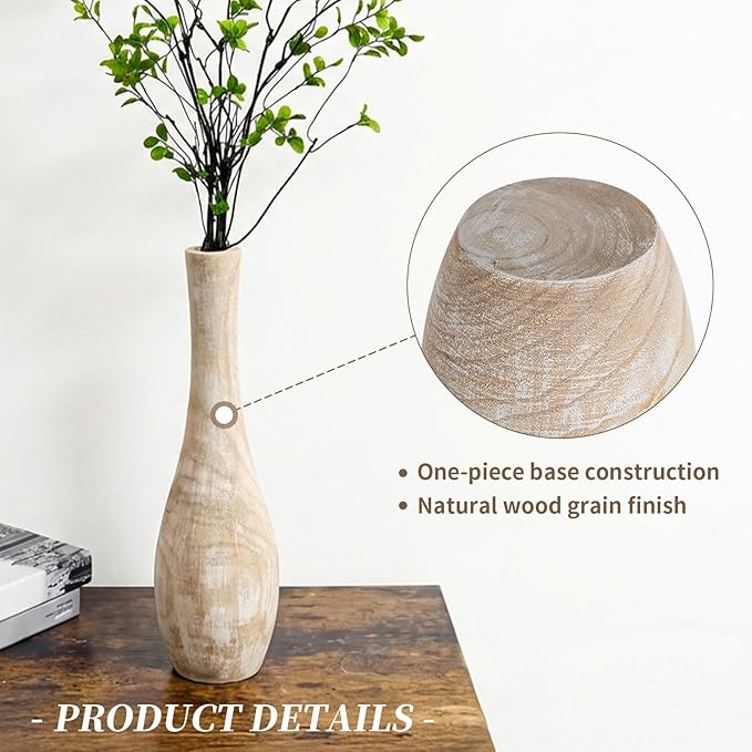 Hanobe Floor Vase Home Decor: 22 inch Tall Decorative Wood Vases for Living Room Large Rustic Farmhouse Boho Vase for Dining Table Centerpiece Bedroom Corner Hallway