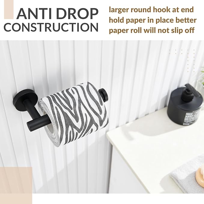 APLusee Matte Black Toilet Paper Holder, Stainless Steel Tissue Roll Hanger, Round TP Dispenser Wall Mount for Bathroom, Kitchen, Washroom