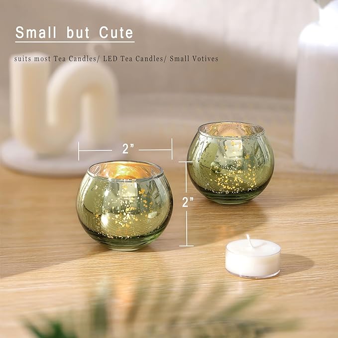 LAMORGIFT 12 Pcs Green Candle Holder for Wedding Decor- Sage Green Mercury Glass Votives for Bridal Shower, Tea Party Table Centerpieces, Vintage Rustic Wedding