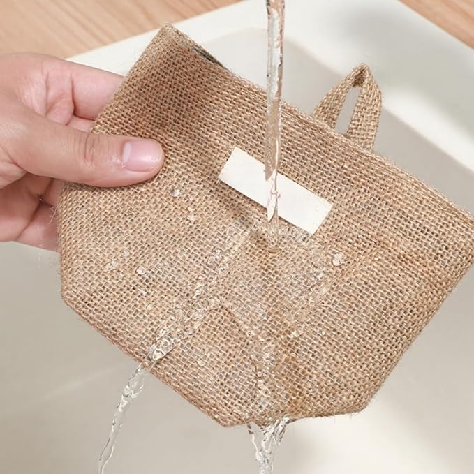 3 PCS Cotton Linen Hanging Storage Baskets, Mini Wall Mounted Organizer Bags with Handles, Foldable Storage Box