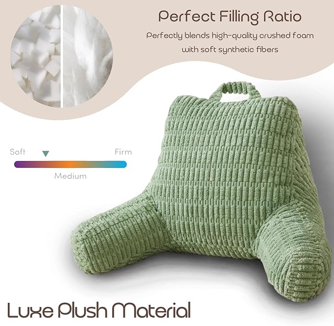 Reading Pillows for Sitting in Bed Adult, Back Rest Pillow for Sitting Up in Bed and Couch, Back Support Chair Pillow Support for Adult Backrest Pillows for Reading (Sage Green 21 Inch)