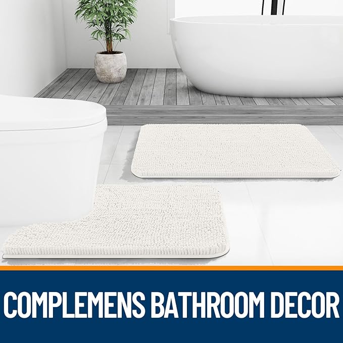 OLANLY Bathroom Runner Rugs 59x20, Extra Soft Absorbent Chenille Bath Rugs, Rubber Backing Quick Dry, Machine Washable Long Bath Mats for Bathroom Floor, Tub and Shower, Home Decor Accessories, Ivory